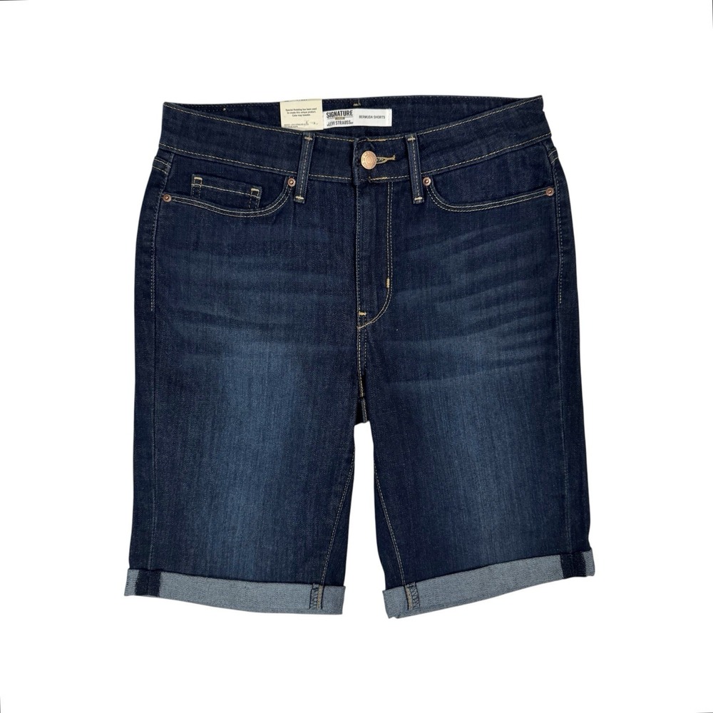 NWT Levi Strauss Signature Gold Mid Rise Bermuda Shorts 4 27 Stretch Denim Levis